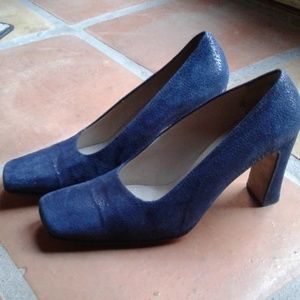 Blue high heel suede leather shoe